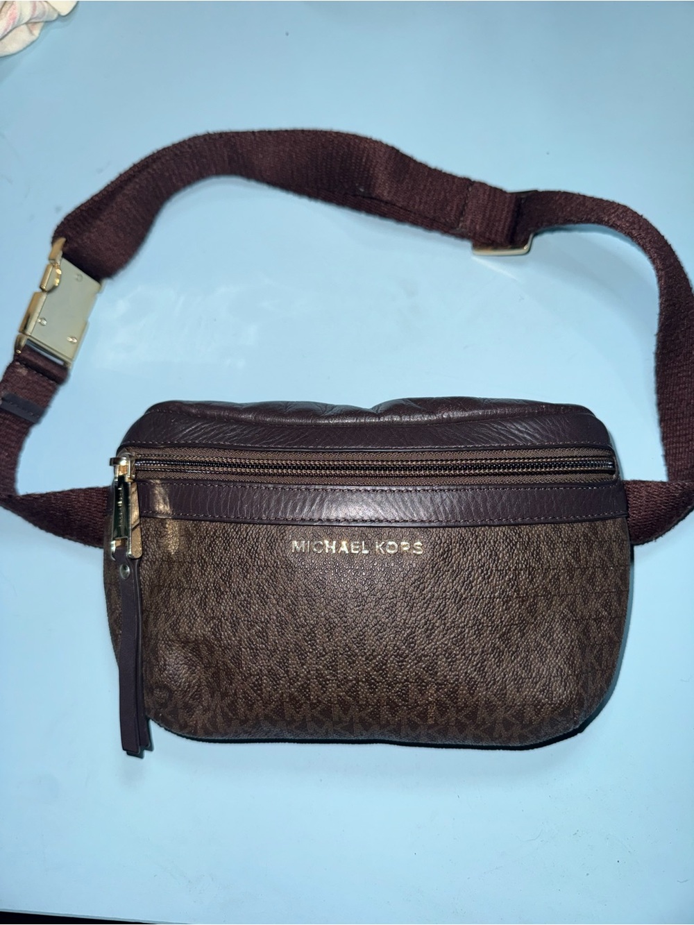 Michael Kors Men's Dark Brown Logo Belt Bag / Fanny Pack with Gold Hardware